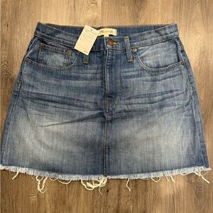 Madewell Distressed Blue Denim A-Line Skirt